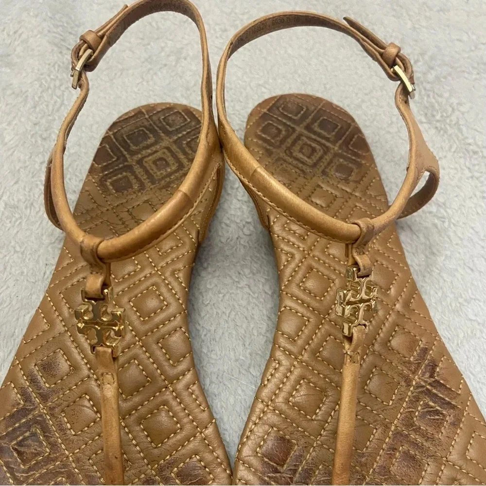 Tory Burch Tan Marion Quilted Leather Thong Sandals Size 9M